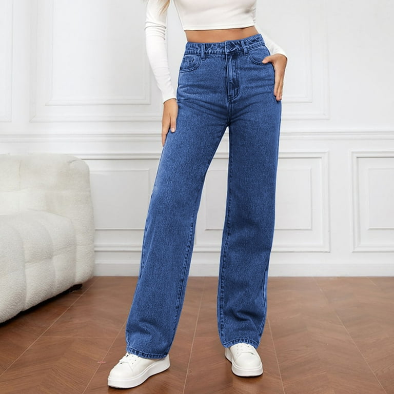 Women's Pants Solid Color High Waisted Straight Leg