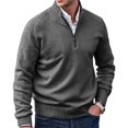 thumbnail image 2 of Mens Zip Sweater Stand Collar Solid Color Long Sleeve Knit Pullover Fall Winter Soft Ribbed Hem Casual Knit Jumper Tops Dark Gray XL, 2 of 5