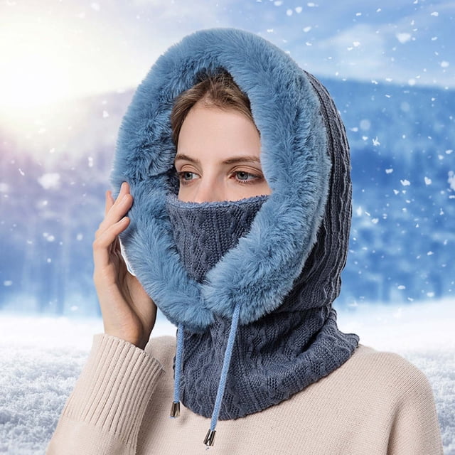 Women Winter Outdoor Riding Headgear Cold-Proof Ski Cap Warm Bib Face Mask Integrated Cold-Proof Hood Hat
