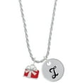 thumbnail image 1 of Delight Jewelry Silvertone Small Red Enamel Present Silvertone Script Initial Disc - I - Charm Necklace, 20"+3", 1 of 4