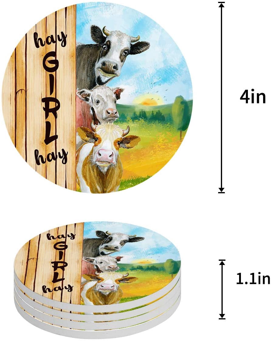 FMSHPON Hay Girl Hay Cattle Farm Style Set of 6 Round Coaster for ...