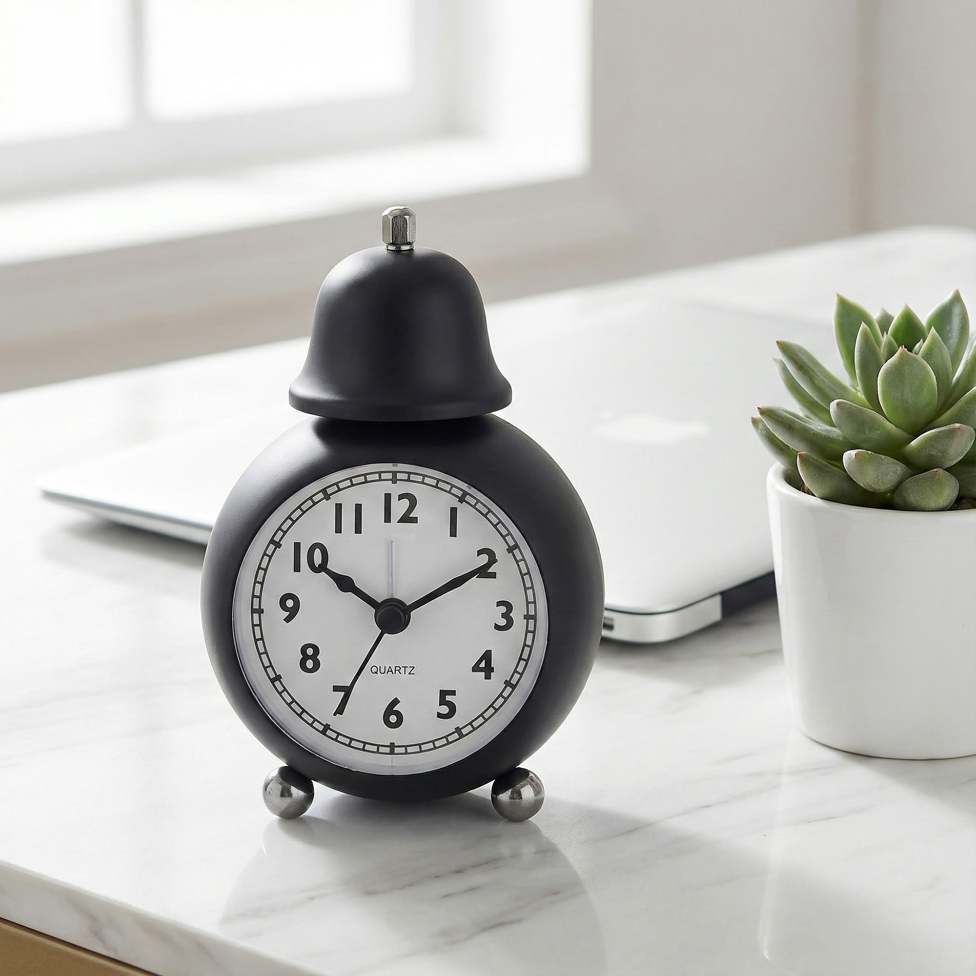 Unique Bargains Spherical Alarm Clock with Single Bell Design Black 3.3"L x 2.4"W x 5.1"H