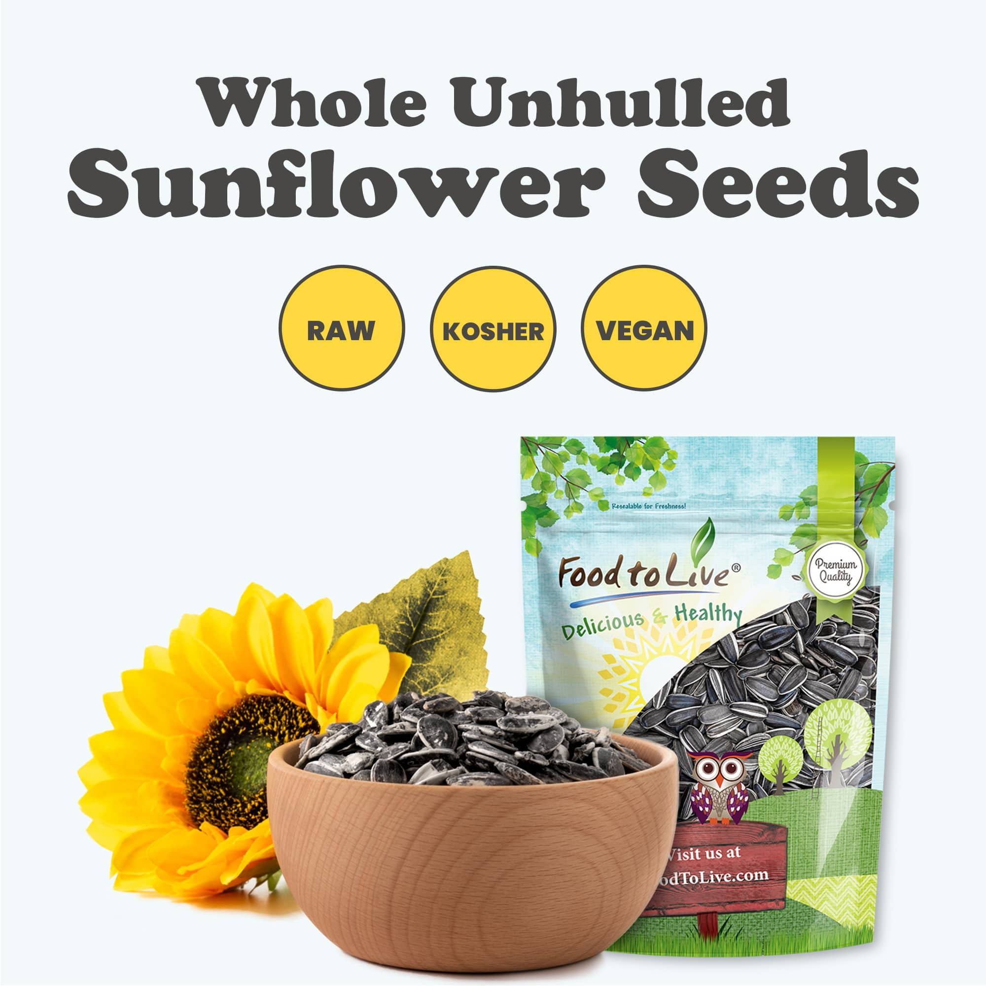 Sunflower Seeds, 5 Pounds – In shell, Raw, Vegan, Bulk