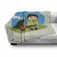 thumbnail image 3 of Colorful Soft Flannel Fleece Throw Blanket, Kid with Campfire on Mountains Hiking Eco Recreation Hobby Kids Graphic, Cozy Plush for Indoor and Outdoor Use, 50" x 70", Multicolor, by Ambesonne, 3 of 6