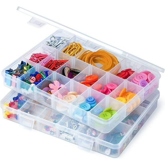 KEINXS 2 Pack Plastic Storage Box with 18 Compartments with Adjustable Removable Dividers for Jewelry Crafts Accessories