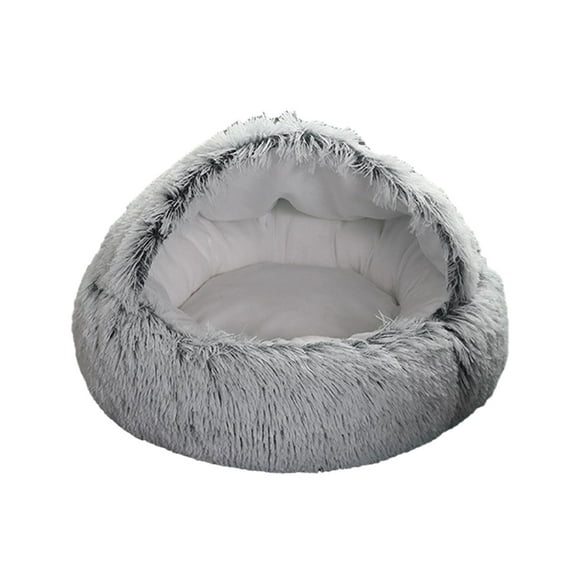 Cama cálida para perros, camas redondas y cálidas para gatos con cubierta con capucha, suave nido para gatos semicerrado para otoño e invierno, L