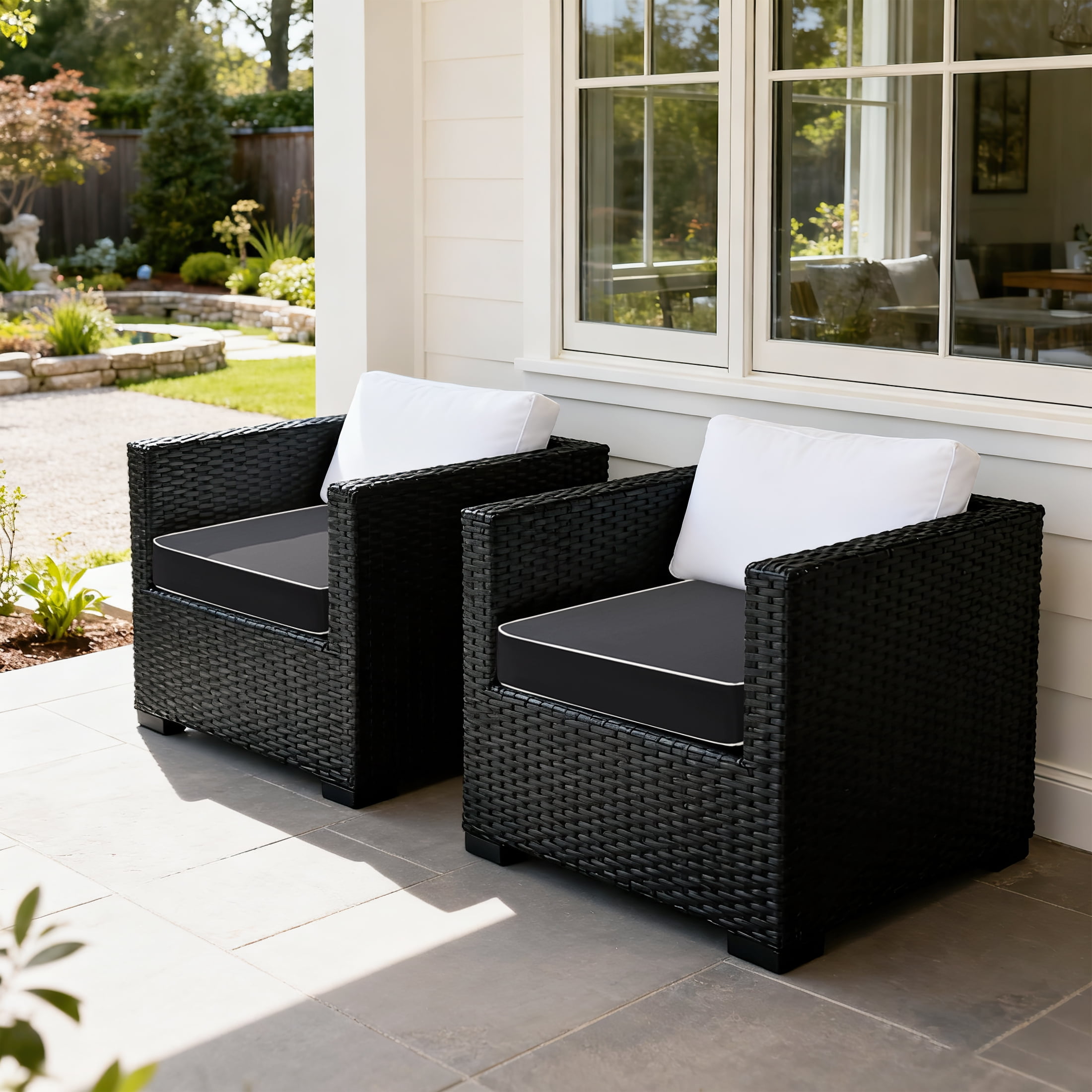 ROFIELTY 2-Pack Outdoor Chair Cushions 19x19, Waterproof & UV Resistant Patio Seat Pads with Removable Washable Cover, 3 Inch Thick All-Weather Cushions for Wicker Furniture, Black