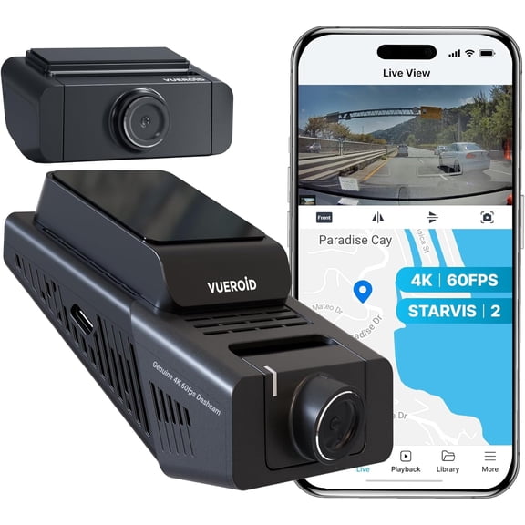 Vueroid S1 Infinite 4K   2.5K Front and Rear Dashcam WiFi Parking Mode (256GB)