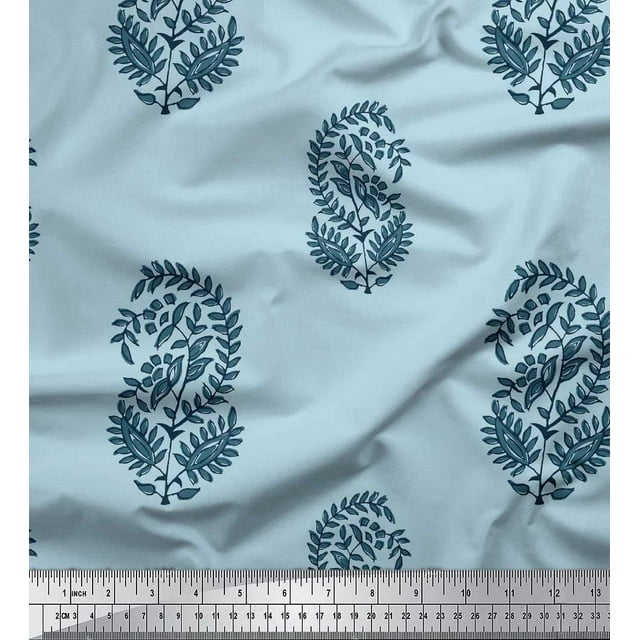 Soimoi Polyester Crepe Fabric Leaves Block Print Sewing Fabric Yard 42 Inch Wide