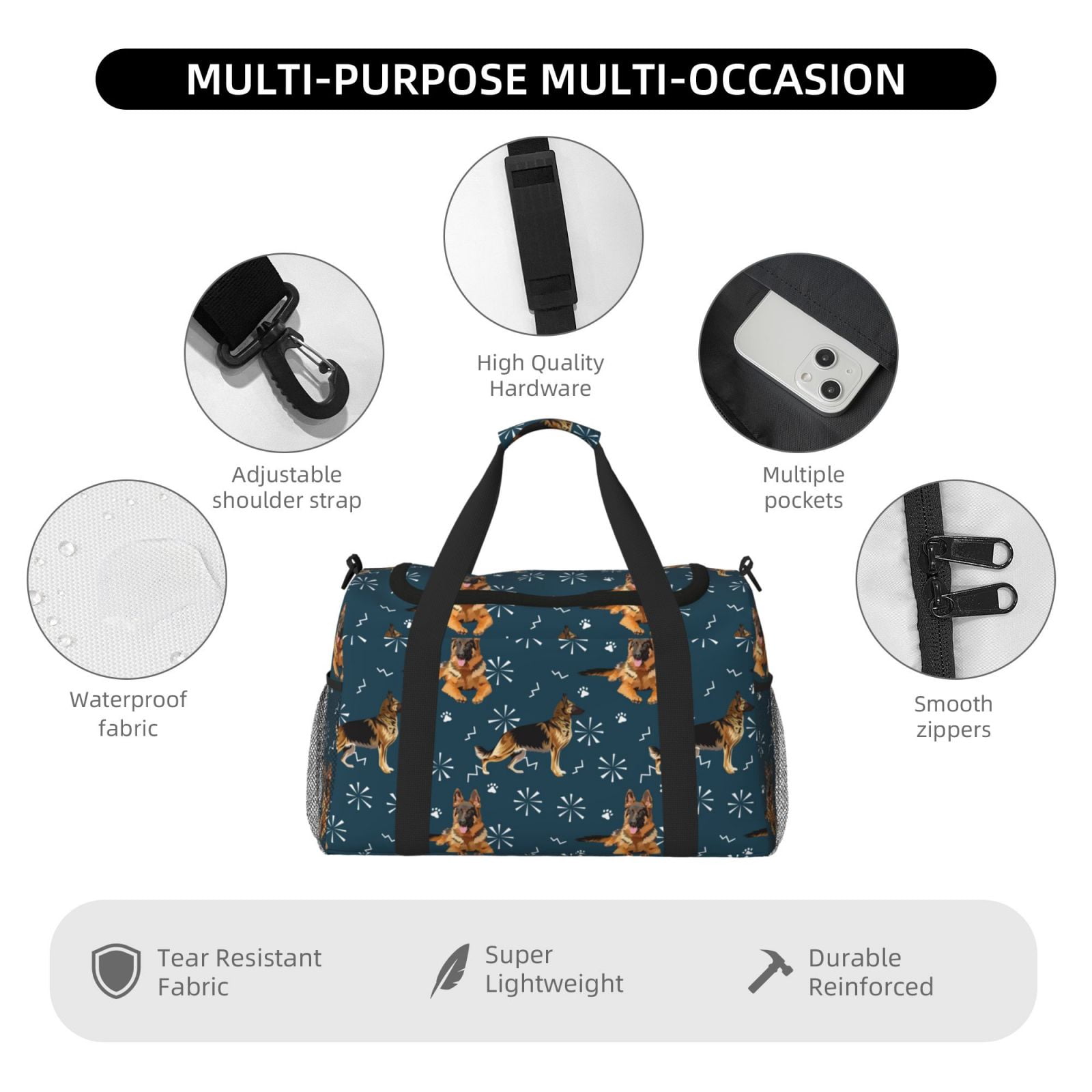 Fuzoiu German Shepherd Dog Print Travel Duffle Bag,Carry On Tote Bags,Duffel Bag,Sport Gym Bag, Hospital Bag for Labor and Delivery, Overnight Bag,Luggage Bag