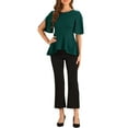 thumbnail image 2 of INSPIRE CHIC Women's Split Half Sleeve Crew Neck Belted Knot Drap Casual Peplum Blouse, 2 of 4