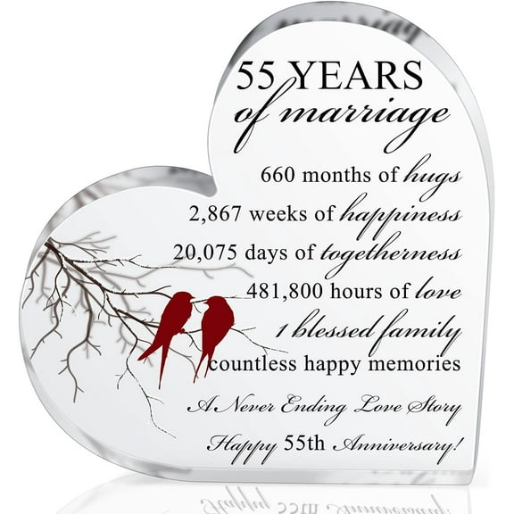 55Th Years Of Marriage Gift Wedding Anniversary Heart Marriage Keepsake Decoration Gift For Couple Parent Women Mom Husband Wife