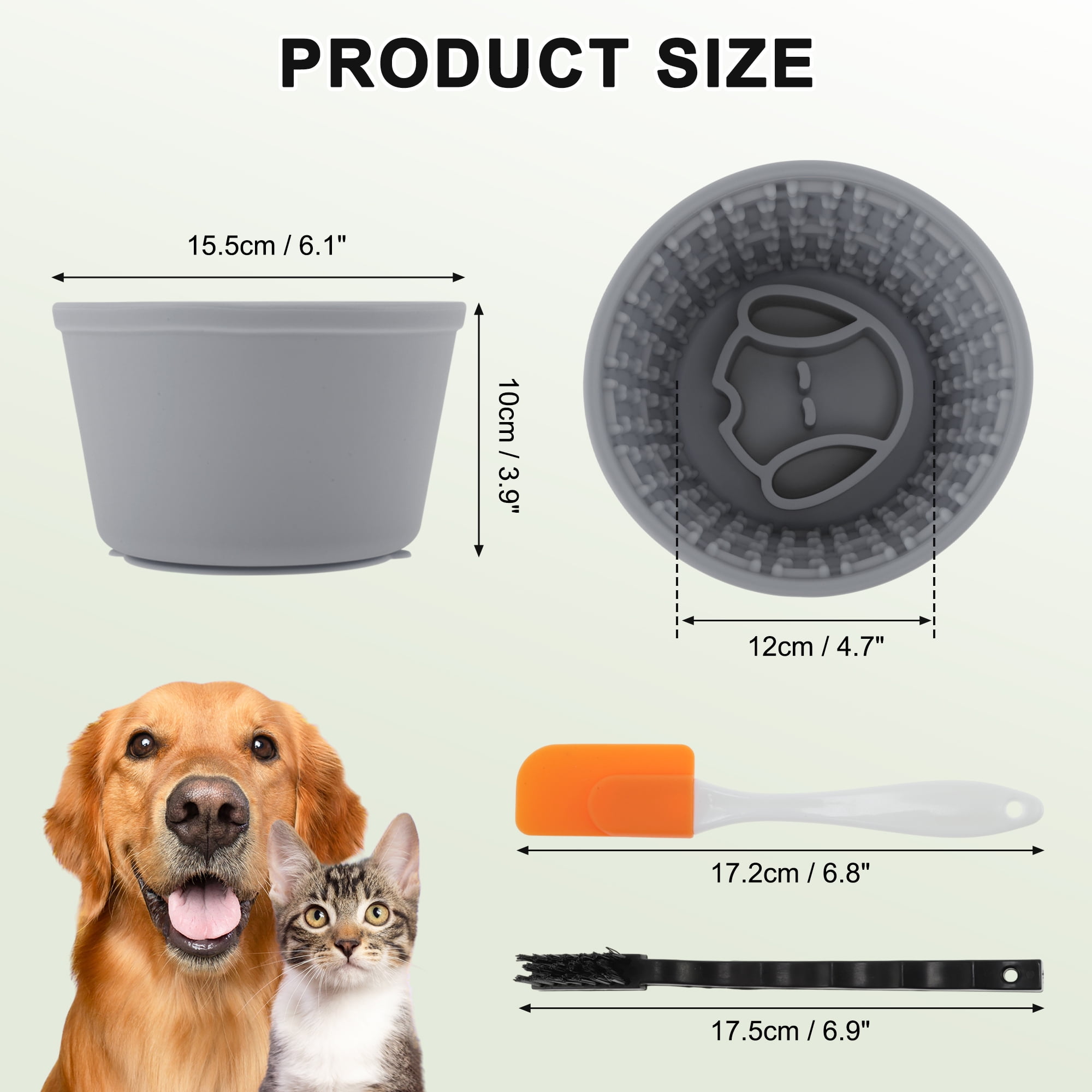 Unique Bargains Slow Feeder Dog Bowls Silicone Dog Lick Bowl with Brush & Scraper Non-Slip Base Slow Feeder for Anxiety Alleviating & Oral Health Gray Blue