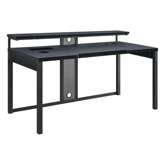 Pemberly Row Contemporary 63" Gaming Desk in Black Steel Metal