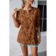 thumbnail image 4 of Blusa de mujer con cuello redondo, mangas abullonadas, detalle estampado y puños fruncidos, top informal para citas, talla M Caramel Chic, 4 of 8