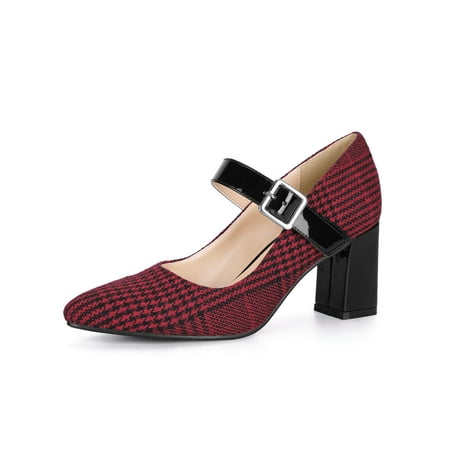 Women's Block Heel Classic Mary Jane Shoes Red Pumps - 6 M US | Walmart ...