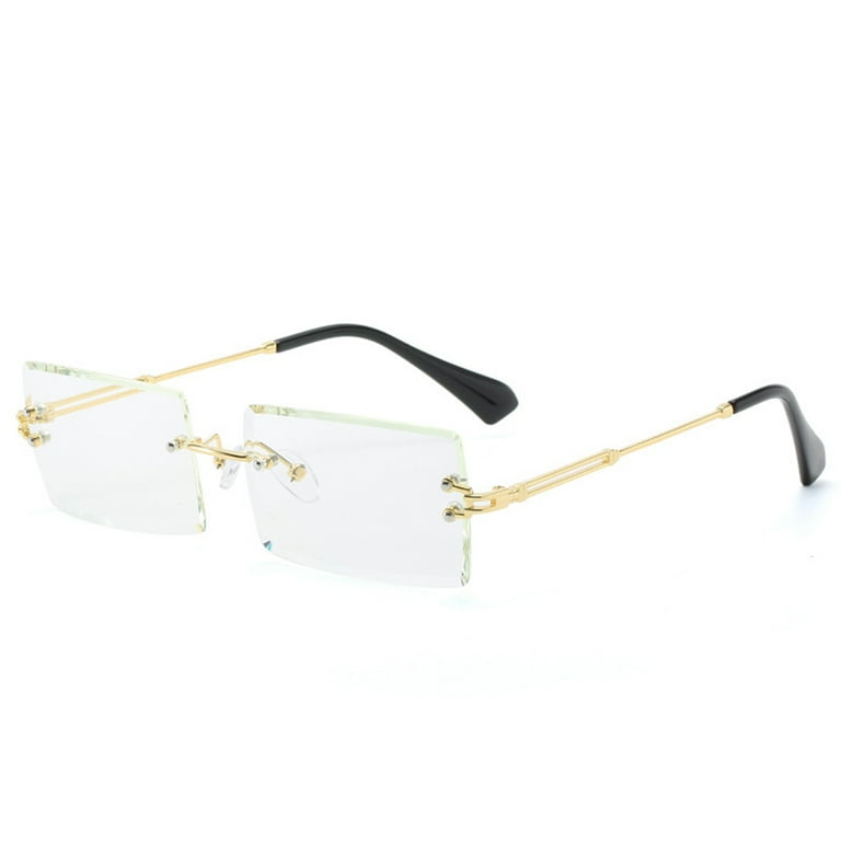 Riapawel Rectangle Rimless Sunglasses for Men Women Vintage Retro Square Gold Metal Frameless Glasses Tinted Lens