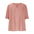 thumbnail image 4 of MIXUE Boho Tops For Women Summer Solid Color V Neck Short Puffed Sleeve Casual Tshirts Streetwear,Pink,S, 4 of 6