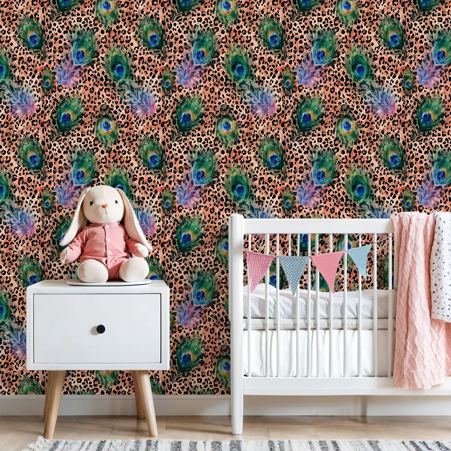 Peel and Stick Wallpaper Peacock Feather Leopard Print Art Vibrant Colors Wall Mural 23.6in x 9.8ft Self Adhesive Removable Wall Paper Renter Friendly Wallpaper for Nursery Bedroom Cabinets