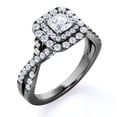 thumbnail image 1 of JeenMata Anillo de Compromiso Gótico Elegante de Oro Negro de 10 K con Banda Retorcida, Diamante de Talla Cuadrada de 1 Quilate y Doble Halo Pavé, 1 of 6