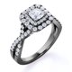 thumbnail image 1 of Elegante Anillo de Compromiso Gótico de Oro Negro de 10 K con Banda Retorcida, Diamante de Talla Cuadrada de 1 Quilate y Doble Halo Pavé, 1 of 6
