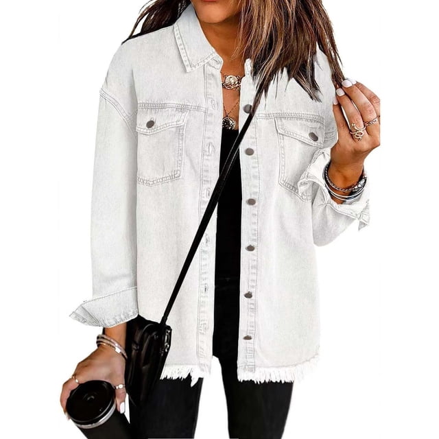 Chaquetas y abrigos de mezclilla sin capucha de manga larga para mujer, blusa lisa de moda, abrigo de manga larga con bolsillos, cárdigan, blusa de poliéster para mujer