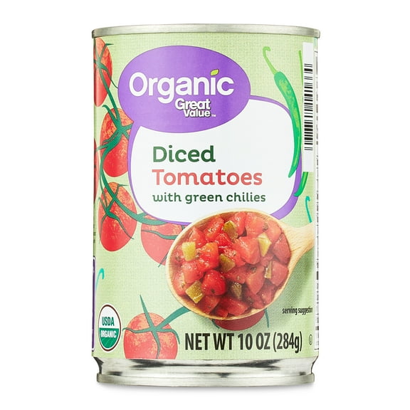 (3 pack) Great Value Organic Diced Tomatoes with Green Chilies, 10 oz