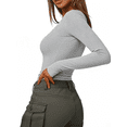 thumbnail image 3 of Y2K Solid-Color Ribbed Crew Neck T-Shirt for Women Straight-Shoulder Top, 3 of 4