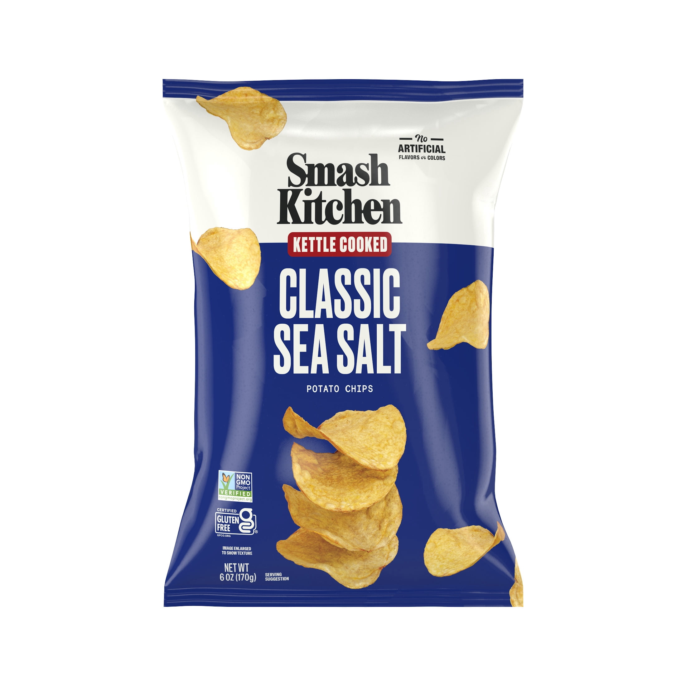 (6 pack) Smash Kitchen Classic Sea Salt Non-GMO Kettle Chips, 6 oz