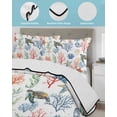 thumbnail image 3 of Full Size Quilt Bedding Set, Ocean Marine Creature Reversible Summer Quilt 3 Pieces, Watercolor Sea Turtle Starfish Coral Lightweight Bedspreads Coverlets with 2 Pillow Shams for All Seasons, 3 of 5