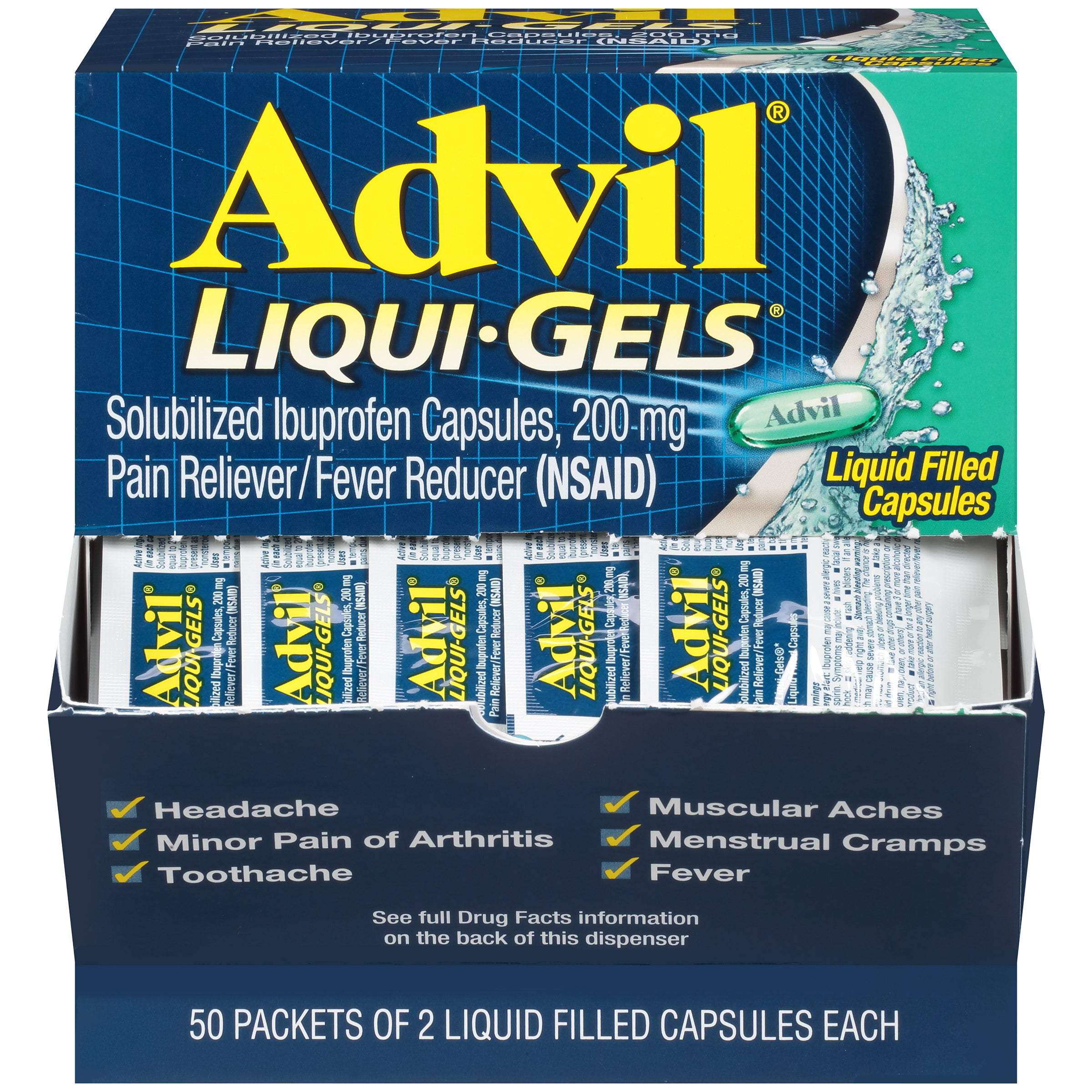advil liqui-gels (50 packets of 2 capsules) pain reliever / fever