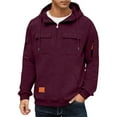 thumbnail image 6 of Dresfit Tactical Pullover Mens Long Sleeve Big and Tall Sweatshirts Fleece Hooded Outdoor Hoodies Fall Winter Multi Pockets Cargo Zipper Sweatshirt Wine 5XL, 6 of 9