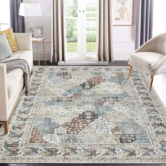 Haperlare Area Rugs for Living Room Washable Vintage Floral Boho Area Rug Non Shedding Non Slip Rugs Colorful Indoor Floor Carpet 8'x10'