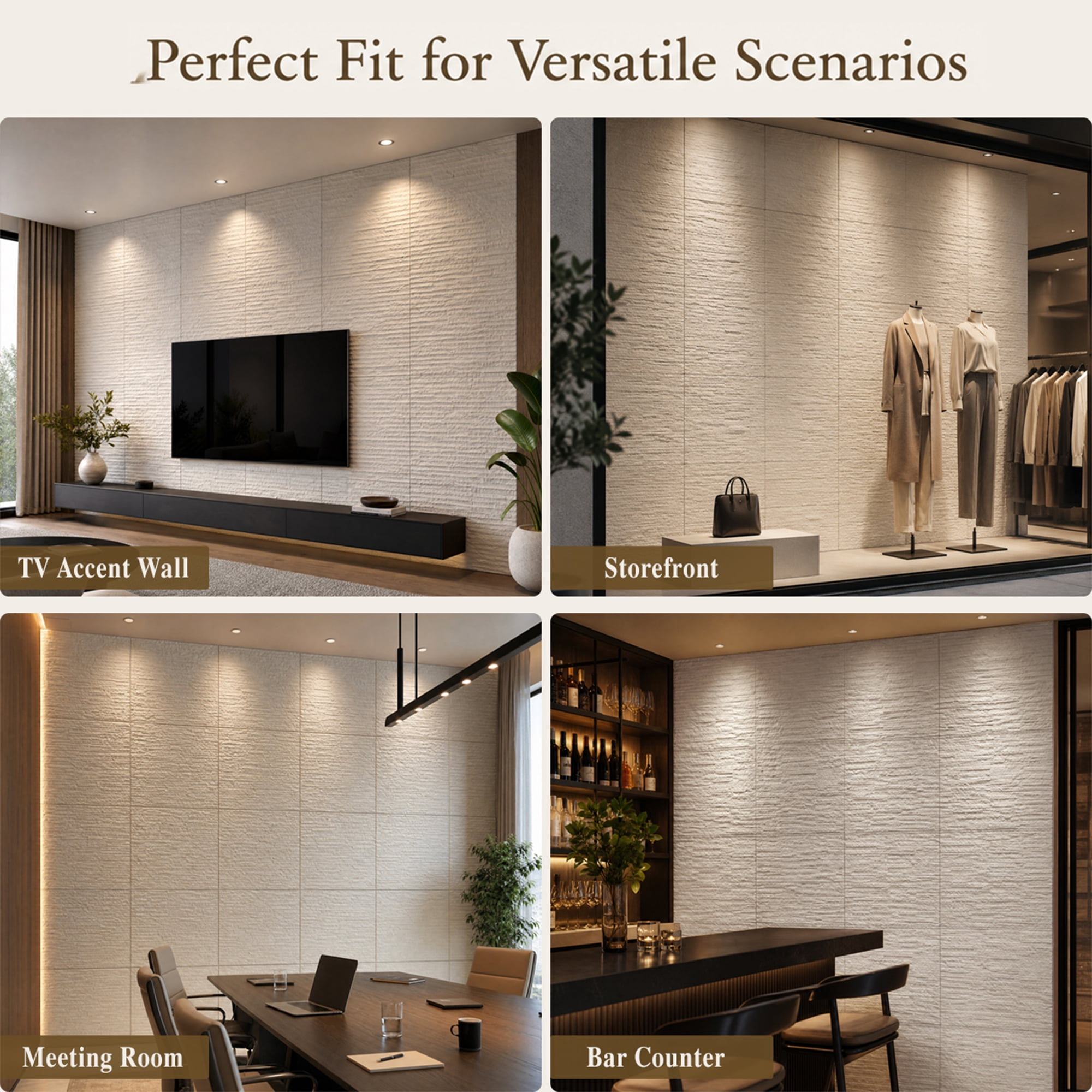 Real3D 8Pcs 24"x24" Faux Stone Wall Panels 3D Textured, Flexible Real Sand Finish Decorative Wall Tiles,White