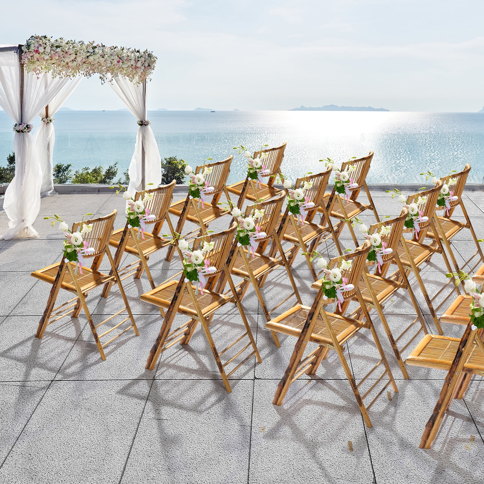 Ktaxon 1Pcs Bamboo Folding Chair,  Comfortable Seat for Indoor Outdoor Patio Porch Wedding  Party Event, Brown