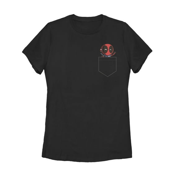 Women's Marvel Deadpool Mini Pocket Friend  Graphic Tee Black Small