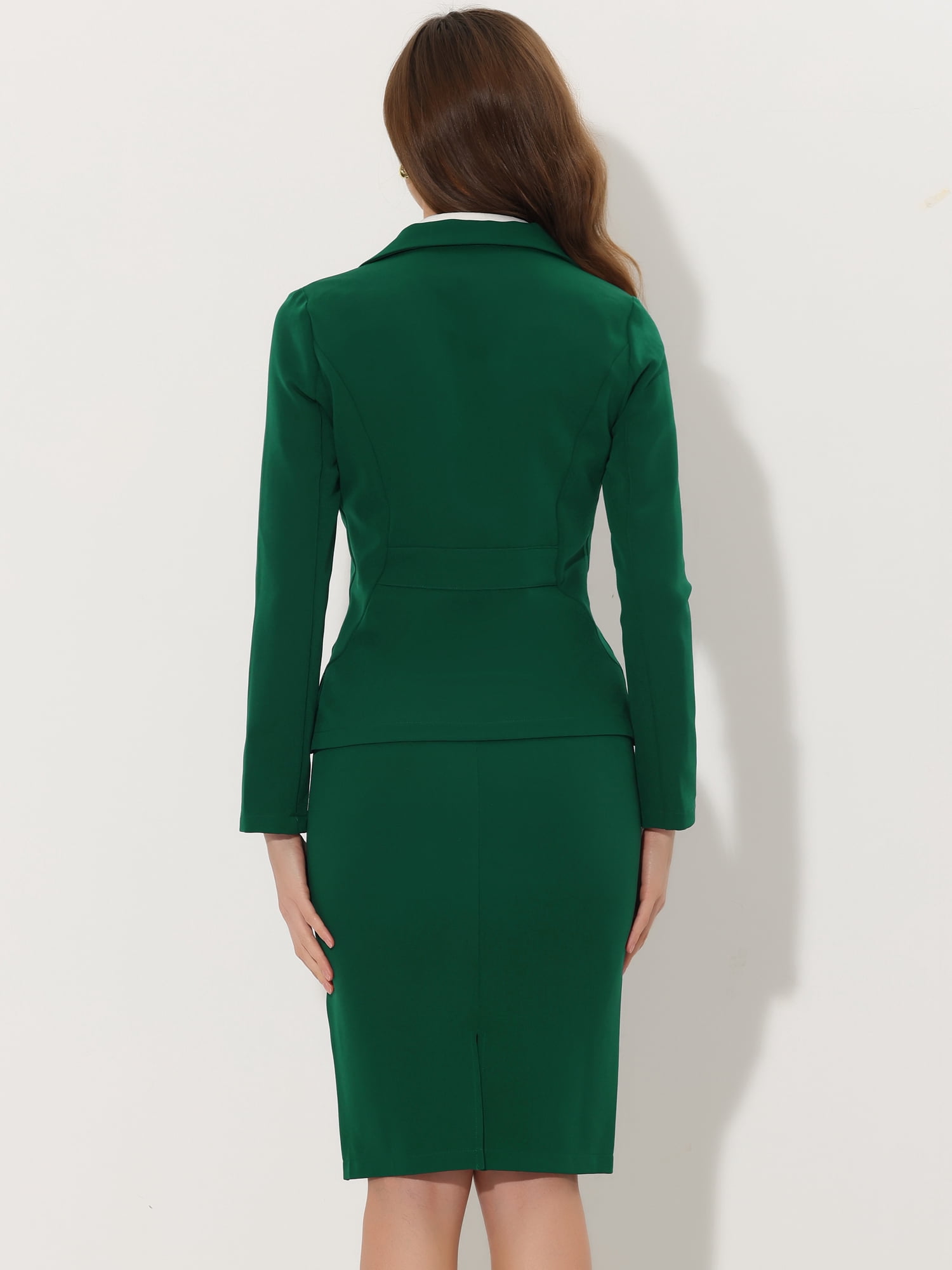 DARING DIVA Women's 2 Pcs Long Sleeve Blazer Pencil Skirt Outfit Set 3XL Dark Green