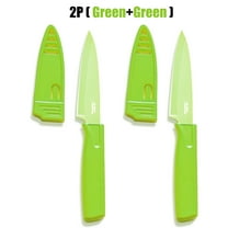 2 Pack Paring Knife with Safety Sheath, Fruit Knife with 4 inch Stainless Steel Blade, Nonstick Silicone Coated Knife for Kitchen, Fruits, and Vegetables (Green & Green)