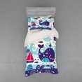 thumbnail image 1 of Purple Duvet Cover Set, Marine Traffic with Whale Sailboat and Fish with Cloud and Waves Nautical Life Print, Bedding Set with Shams and Fitted Sheet, 3 Sizes, by Ambesonne, 1 of 3