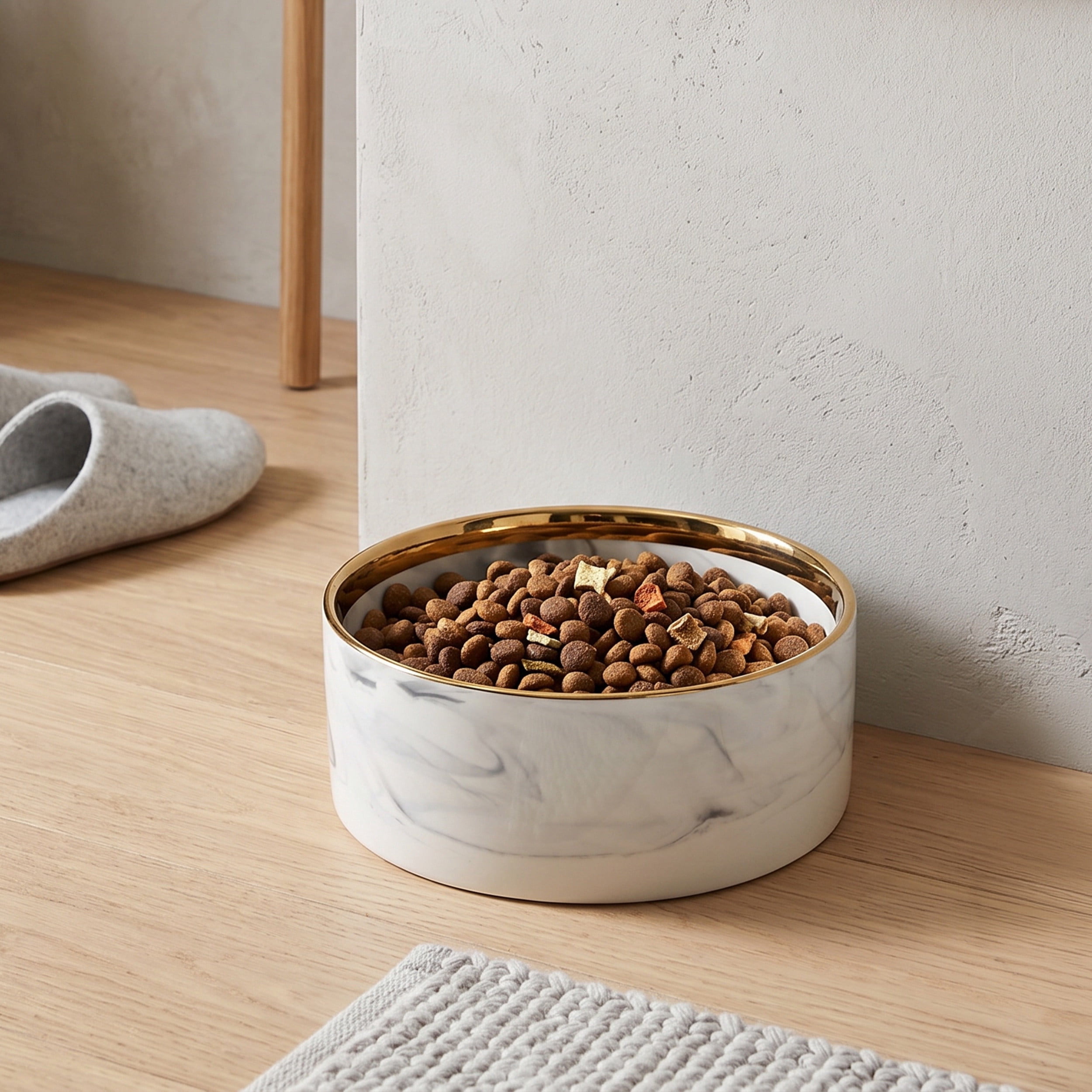 Max & Marlow Ceramic Dog Bowls Set of 2 with Gold Rim, Non-Slip Pet Food & Water Bowls for Small to Medium Dogs, 400ML & 850ML Capacity