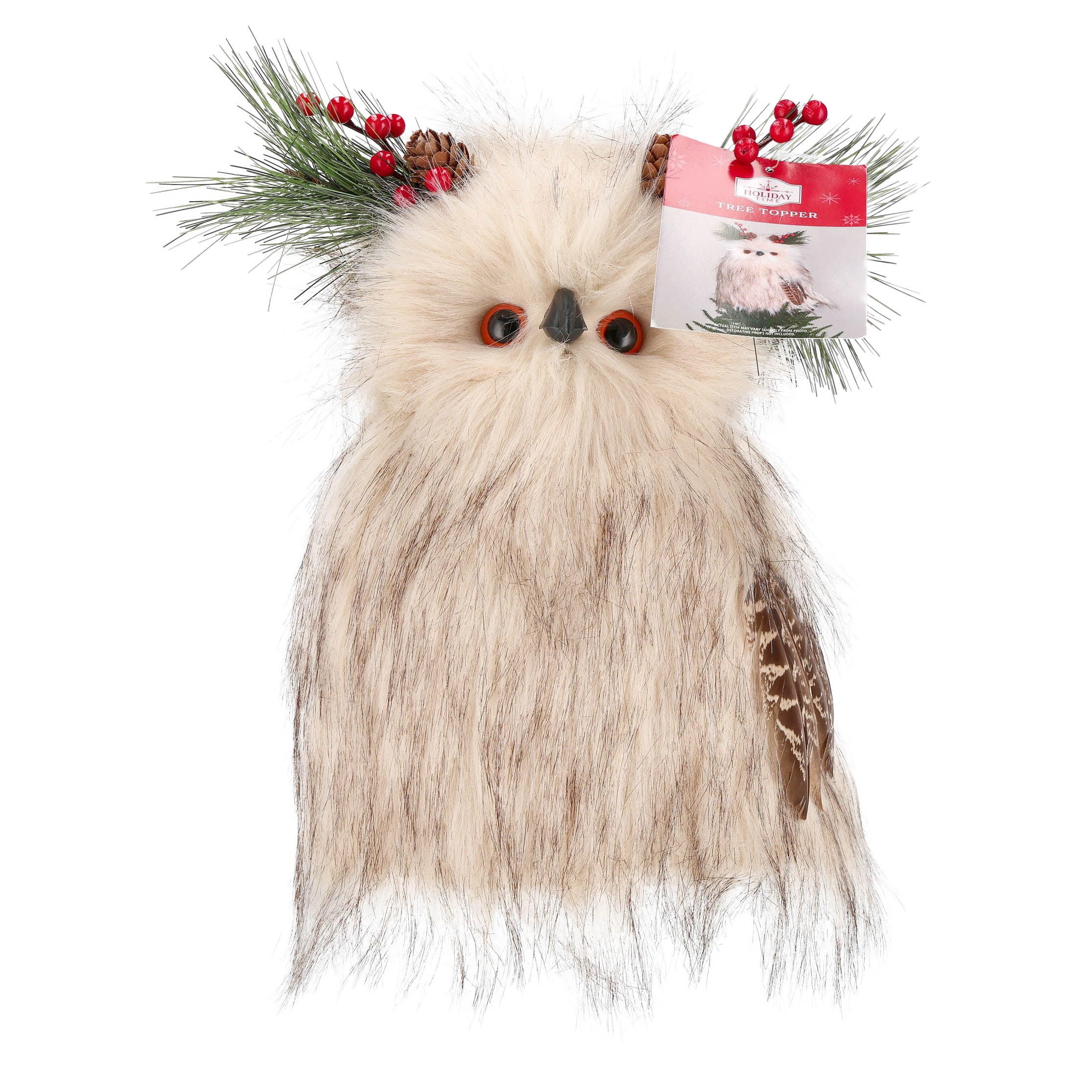 Faux Fur Owl Christmas Tree Topper, Cream, 12", by Holiday Time