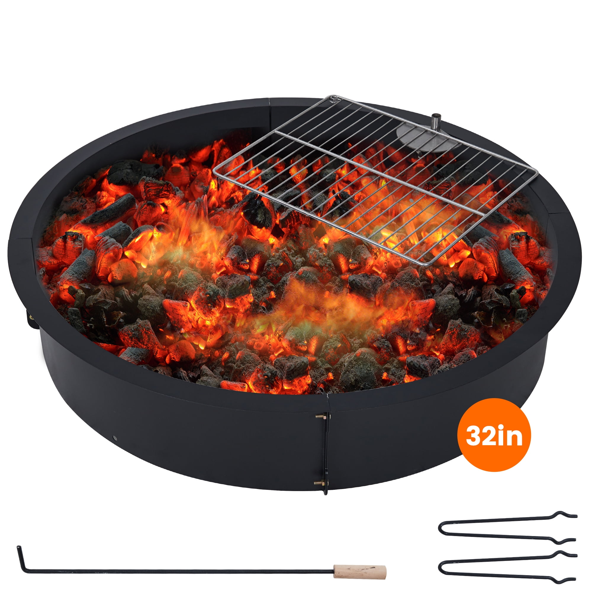 ChaoLink 32 Inch Inner Fire Pit Ring Insert, Outer Round DIY Steel Liner for Outside Wood Burning Fire Pit for Backyard, Camping