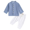 thumbnail image 1 of Conjuntos de blusas y camisas de cuello redondo y manga larga para niños y niñas, conjunto informal de dos piezas con botones de color liso, conjunto de top/camisa de cuello redondo y manga larga, con, 1 of 8