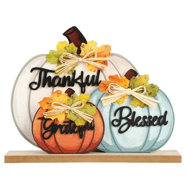 Decoraciones de otoño para el hogar Bendiciones y agradecimientos Decoración de otoño Letreros de madera con forma de calabaza para la mesa del hogar Acción de gracias Sala de estar de granja Cosecha