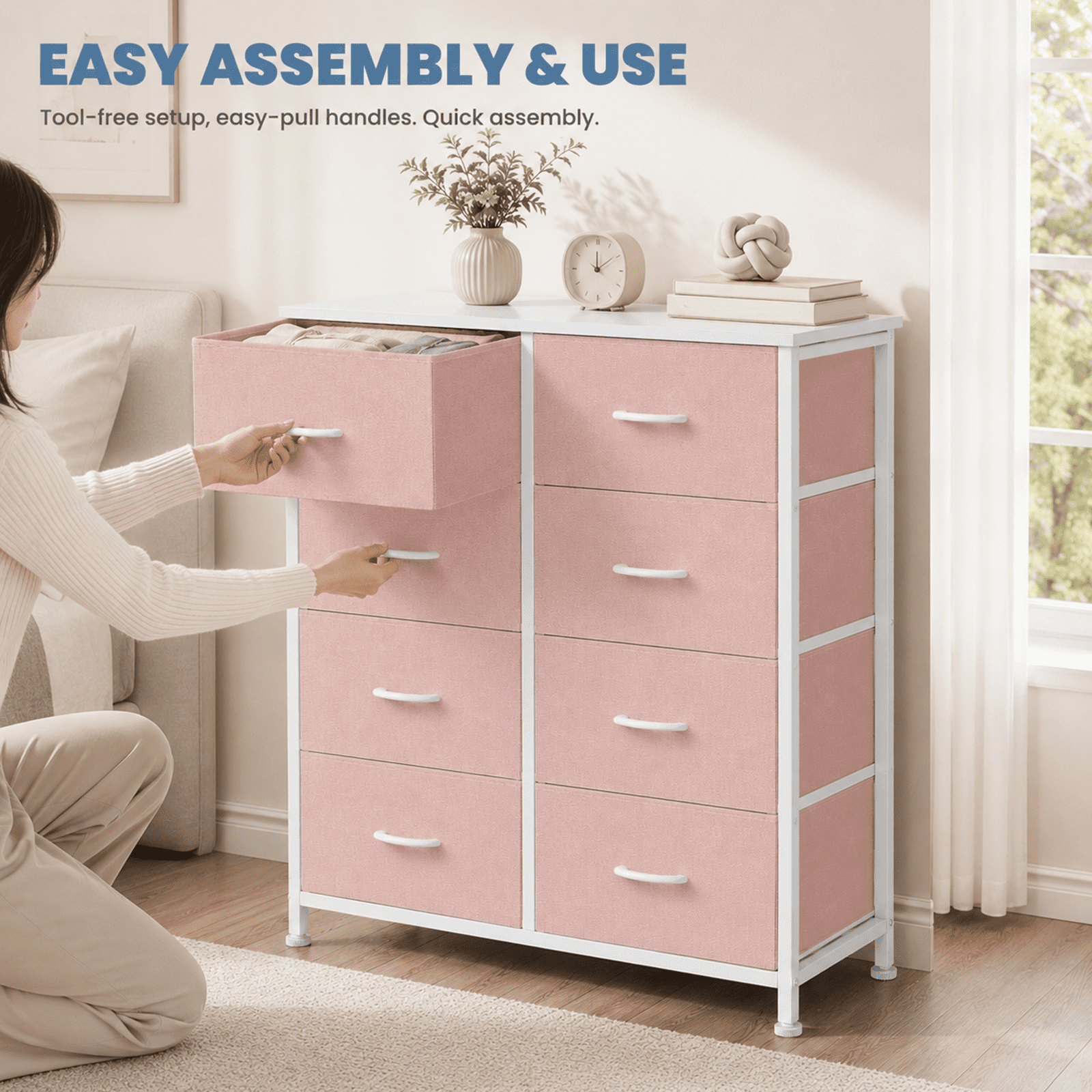 Alvantor 7/8/9-Dresser, Dresser for Bedroom Organizer Storage, Fabric Storage Tower with Sturdy Steel Frame, Wooden Top & Easy Pull Fabric Bins, Dresser for Living Room Entryway Clothes Organization