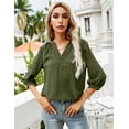 thumbnail image 4 of ZHENWEI Women's 3/4 Sleeve Henley V-Neck Button up Pleated Back Blouses Swiss Dot Blouse Tops Shirts, 4 of 7