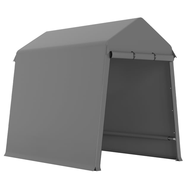 Abri de Rangement Extérieur Portable 6x8, Abri d'Auto Robuste avec Porte à Glissière Enroulable et Fenêtre Ventilée, Tente de Rangement Imperméable et Résistante aux Uv pour Motocyclette, Vélo, Outil de Jardin (Gris)