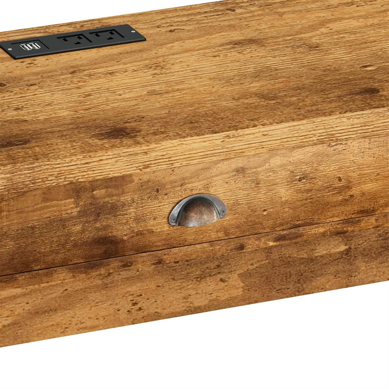 Demi Bonn 4-Piece Dining Table Set with 3 Upholstered Bar Stool, Power Outlets and Drawer,dustrial Kitchen Bar Table Furniture Sets for Apartment, Brown