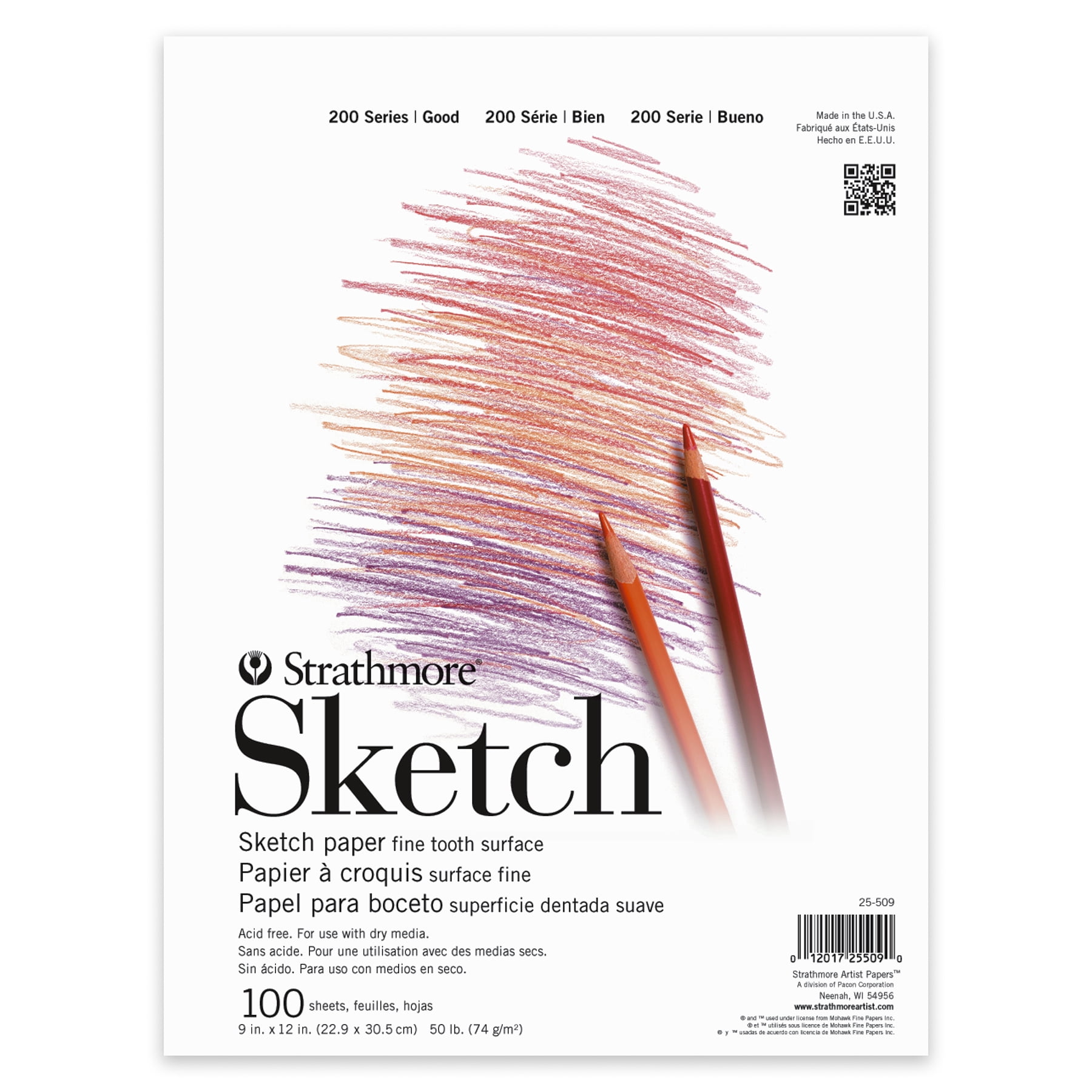 Strathmore 200 Series Sketch Pad, Tape Binding, 100 Sheet, 9x12 inch, Pack of 3