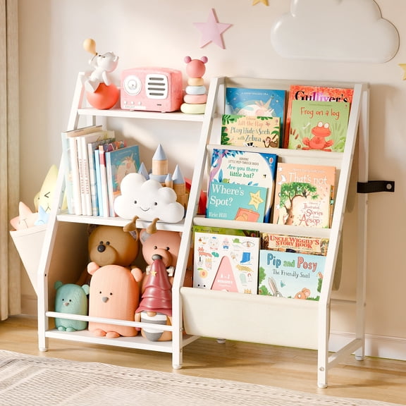 BECOKOME 3 Tiered Kids Bookshelf and Storage, Montessori Bookcase Small Book Shelf for Kids Rooms Nursery Bedroom, White